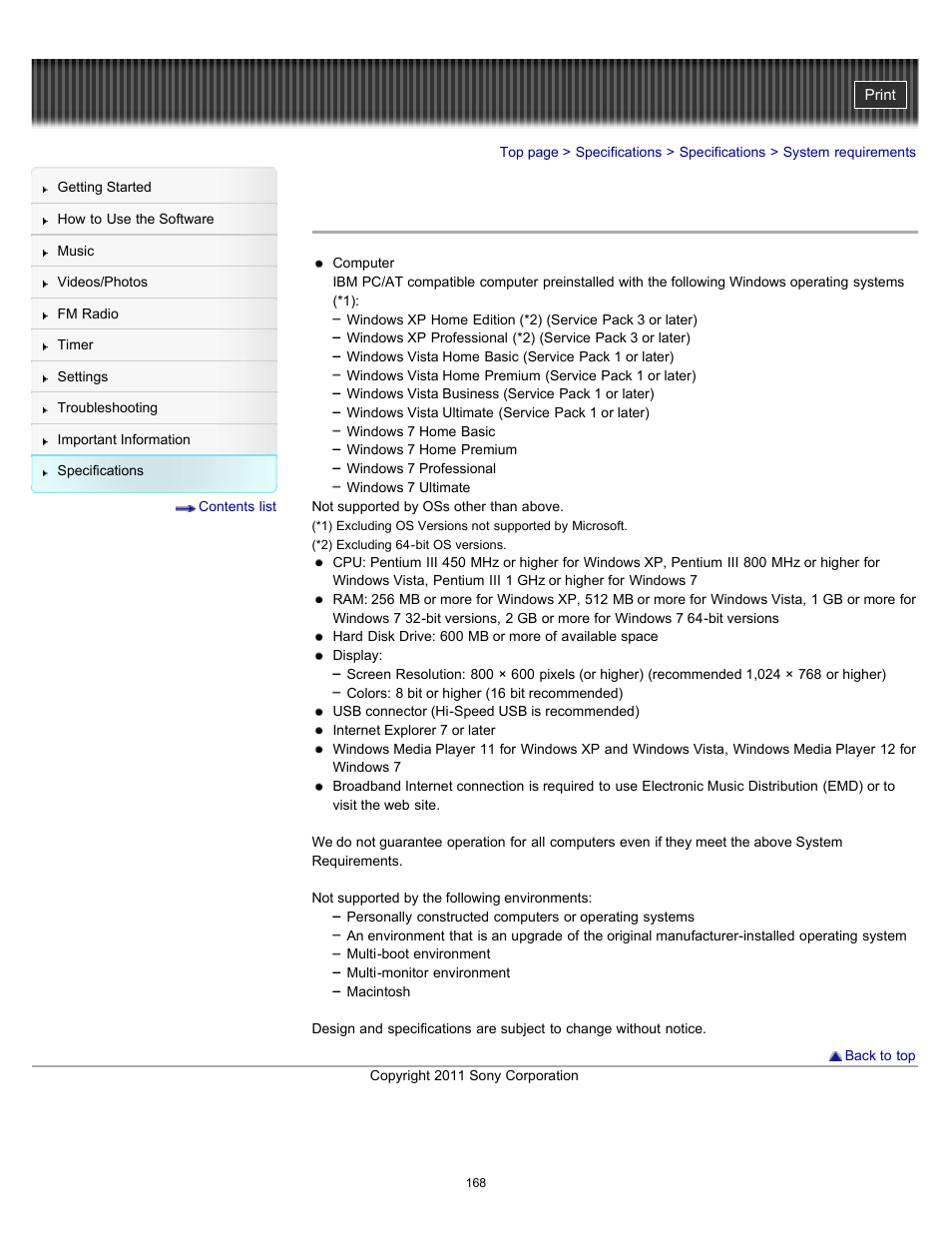System requirements, Details | Sony NWZ-E364BLK User Manual | Page 168 / 172