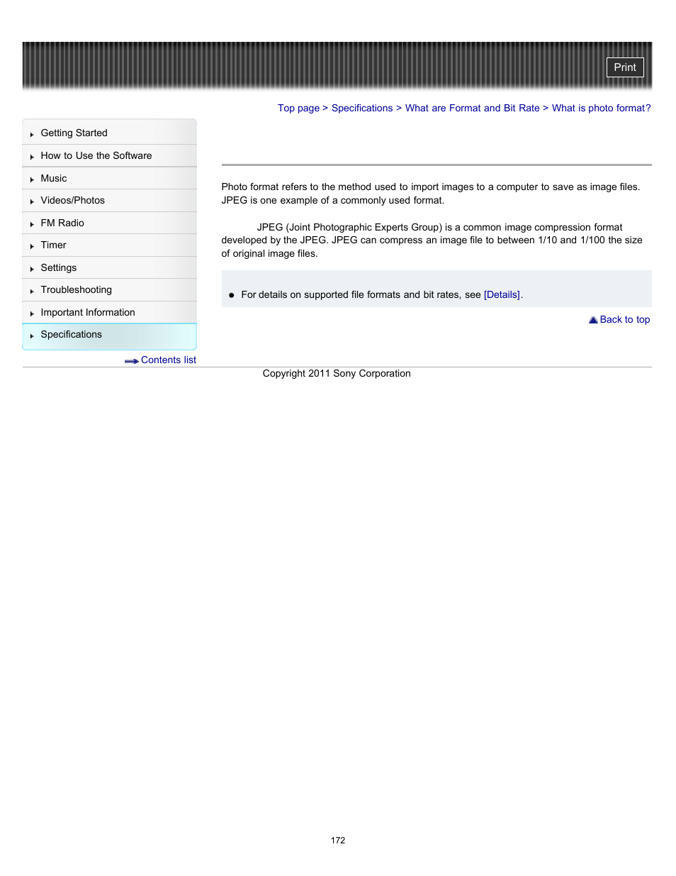 What is photo format | Sony NWZ-E364BLK User Manual | Page 172 / 172
