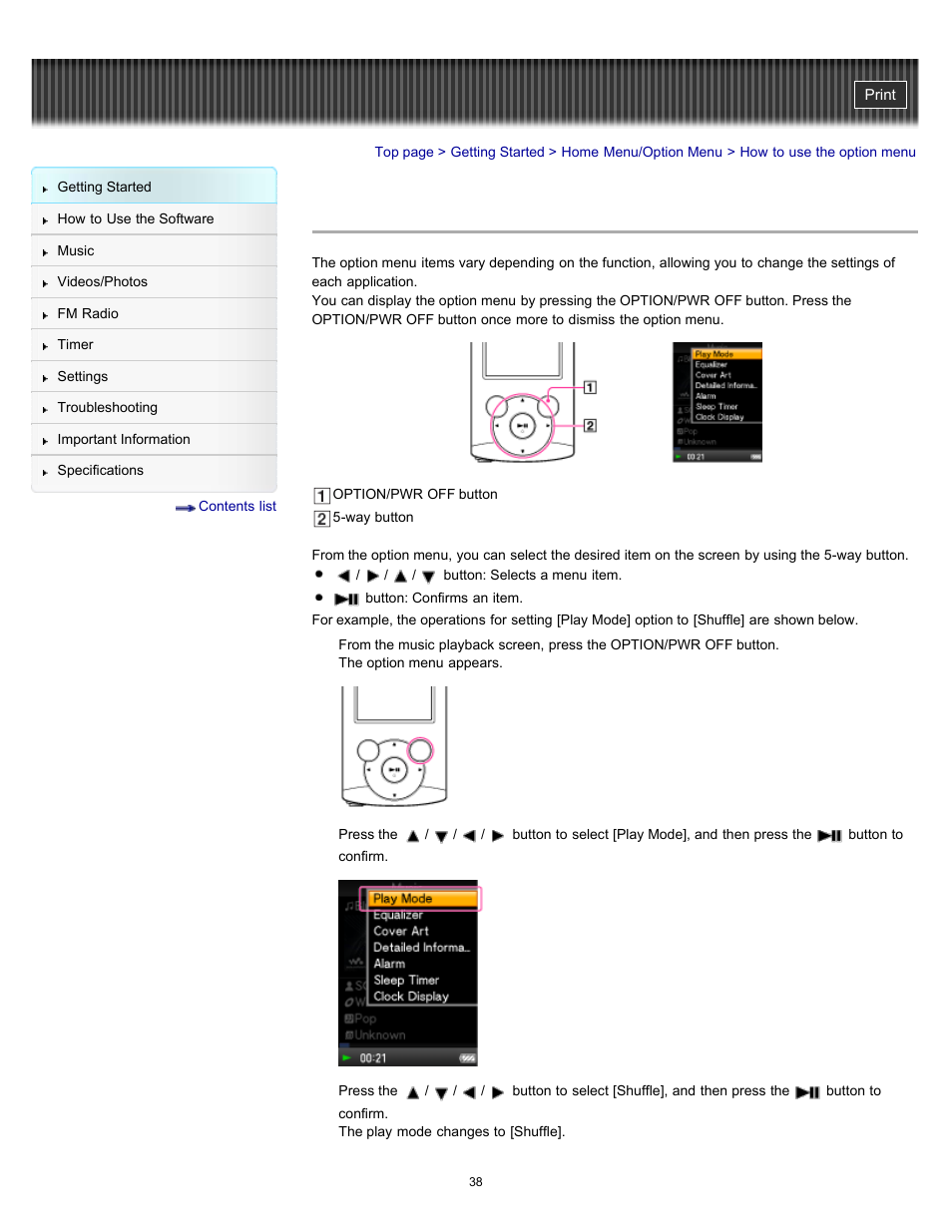 How to use the option menu, Details | Sony NWZ-E364BLK User Manual | Page 38 / 172