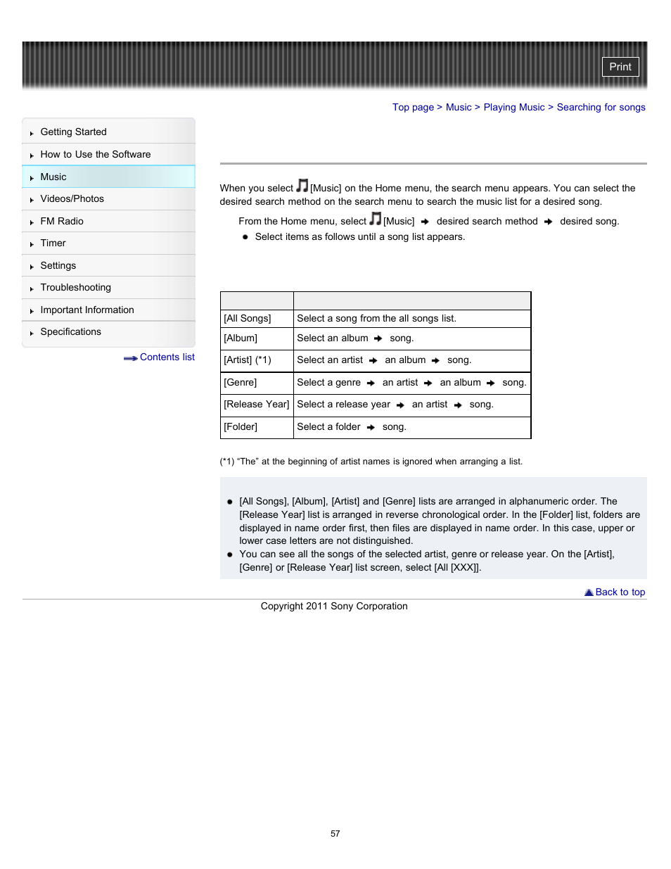 Searching for songs, Details | Sony NWZ-E364BLK User Manual | Page 57 / 172