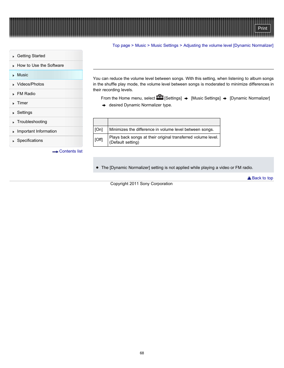 Adjusting the volume level [dynamic normalizer | Sony NWZ-E364BLK User Manual | Page 68 / 172