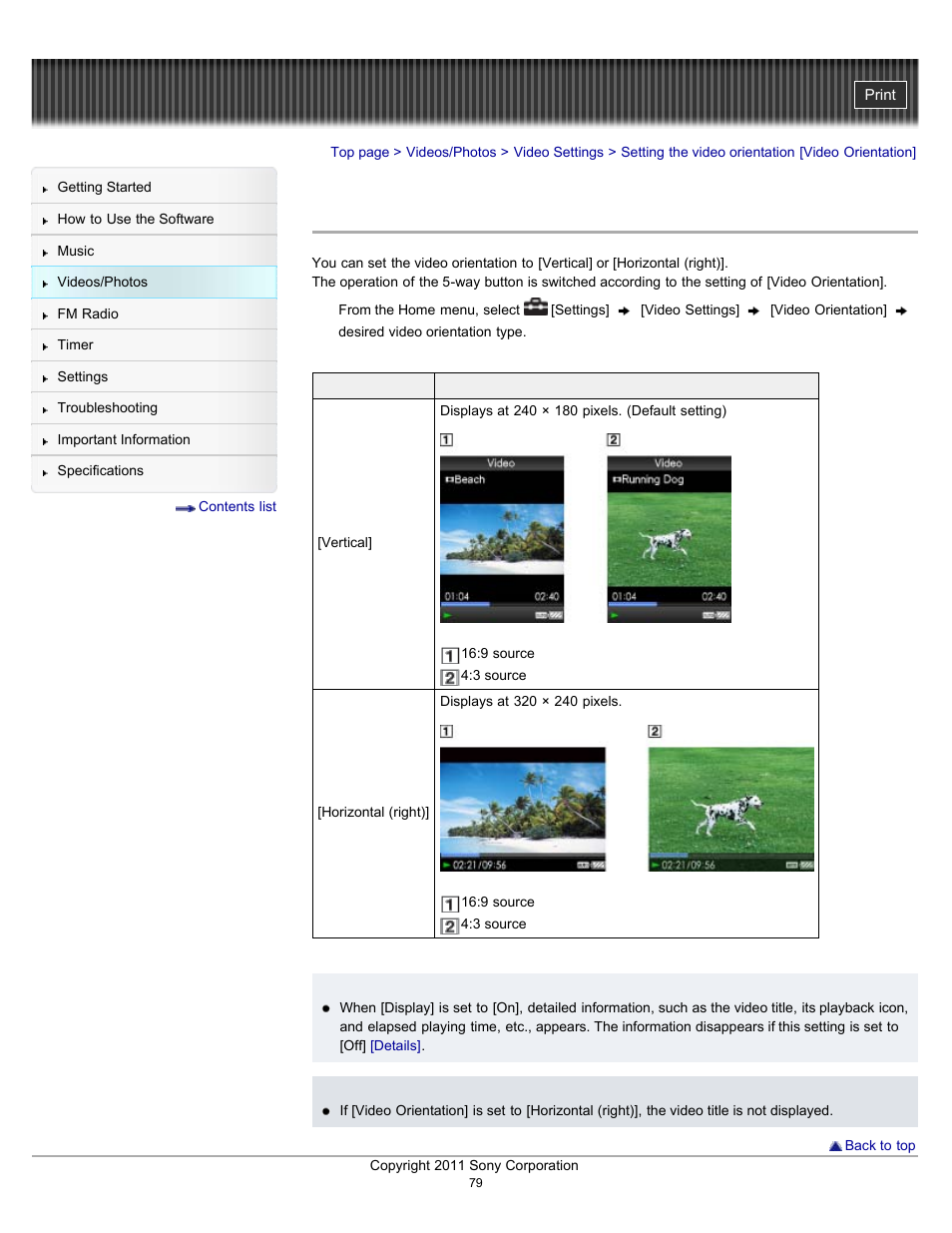 Setting the video orientation [video orientation, Details | Sony NWZ-E364BLK User Manual | Page 79 / 172