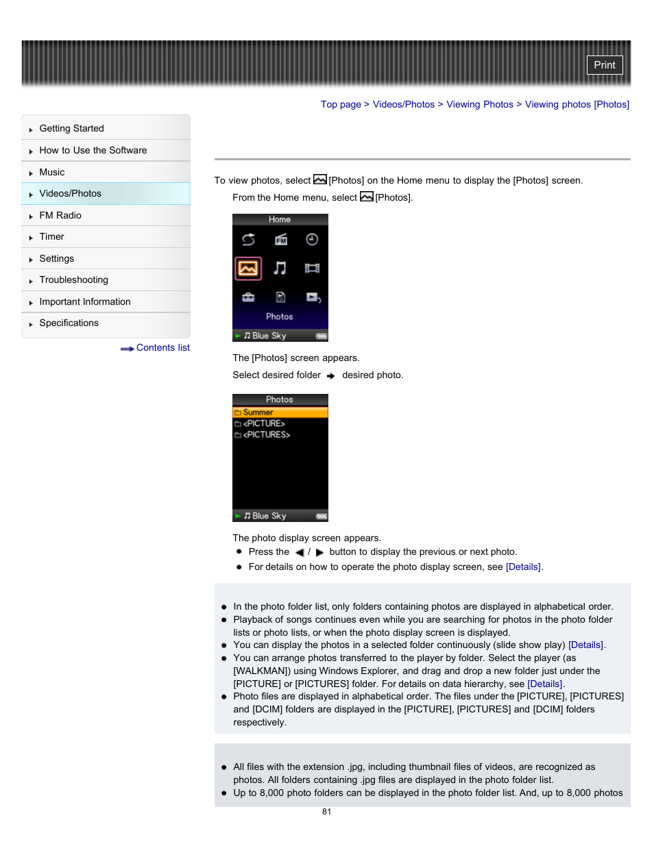 Viewing photos [photos, Details | Sony NWZ-E364BLK User Manual | Page 81 / 172