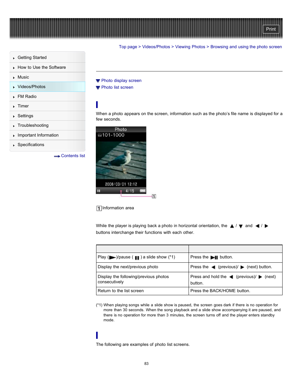 Browsing and using the photo screen, Details | Sony NWZ-E364BLK User Manual | Page 83 / 172