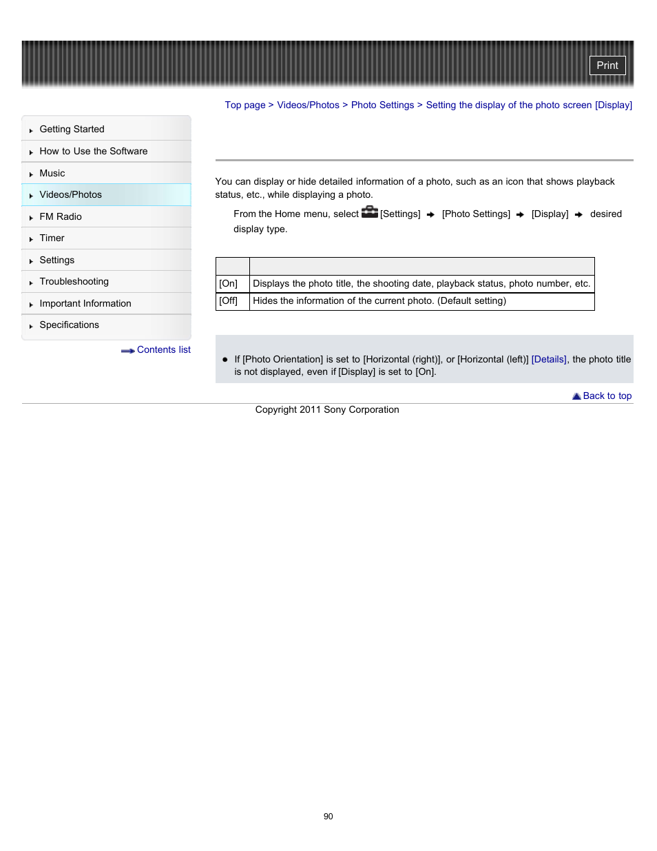Setting the display of the photo screen [display, Details | Sony NWZ-E364BLK User Manual | Page 90 / 172
