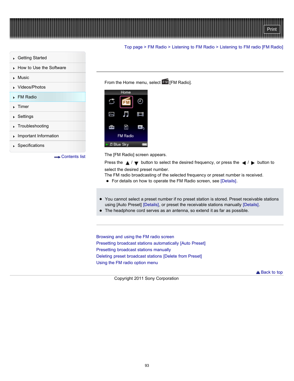 Listening to fm radio [fm radio, Details | Sony NWZ-E364BLK User Manual | Page 93 / 172