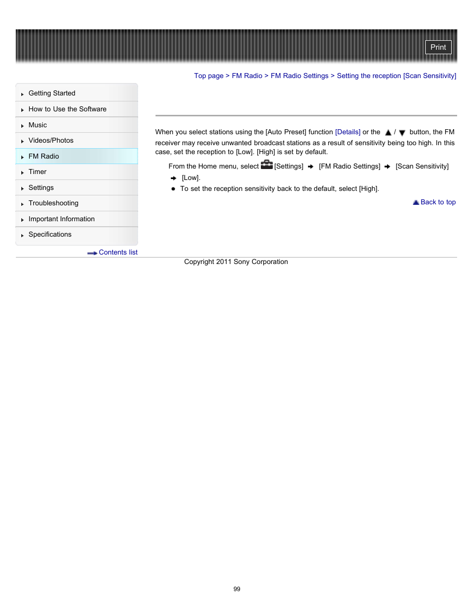 Setting the reception [scan sensitivity, Details | Sony NWZ-E364BLK User Manual | Page 99 / 172