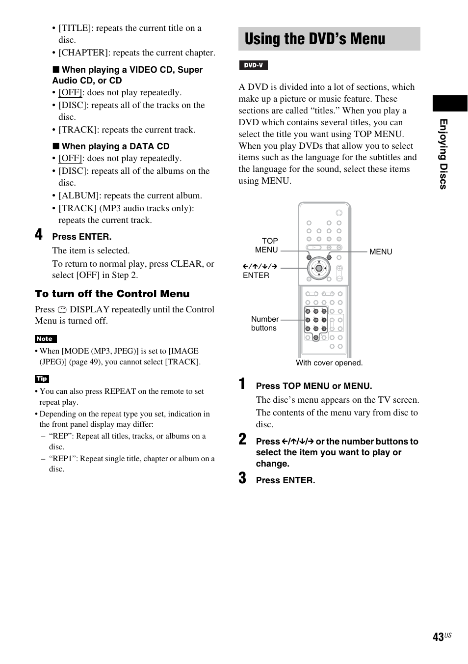 Using the dvd’s menu | Sony DAV-X1 User Manual | Page 43 / 99