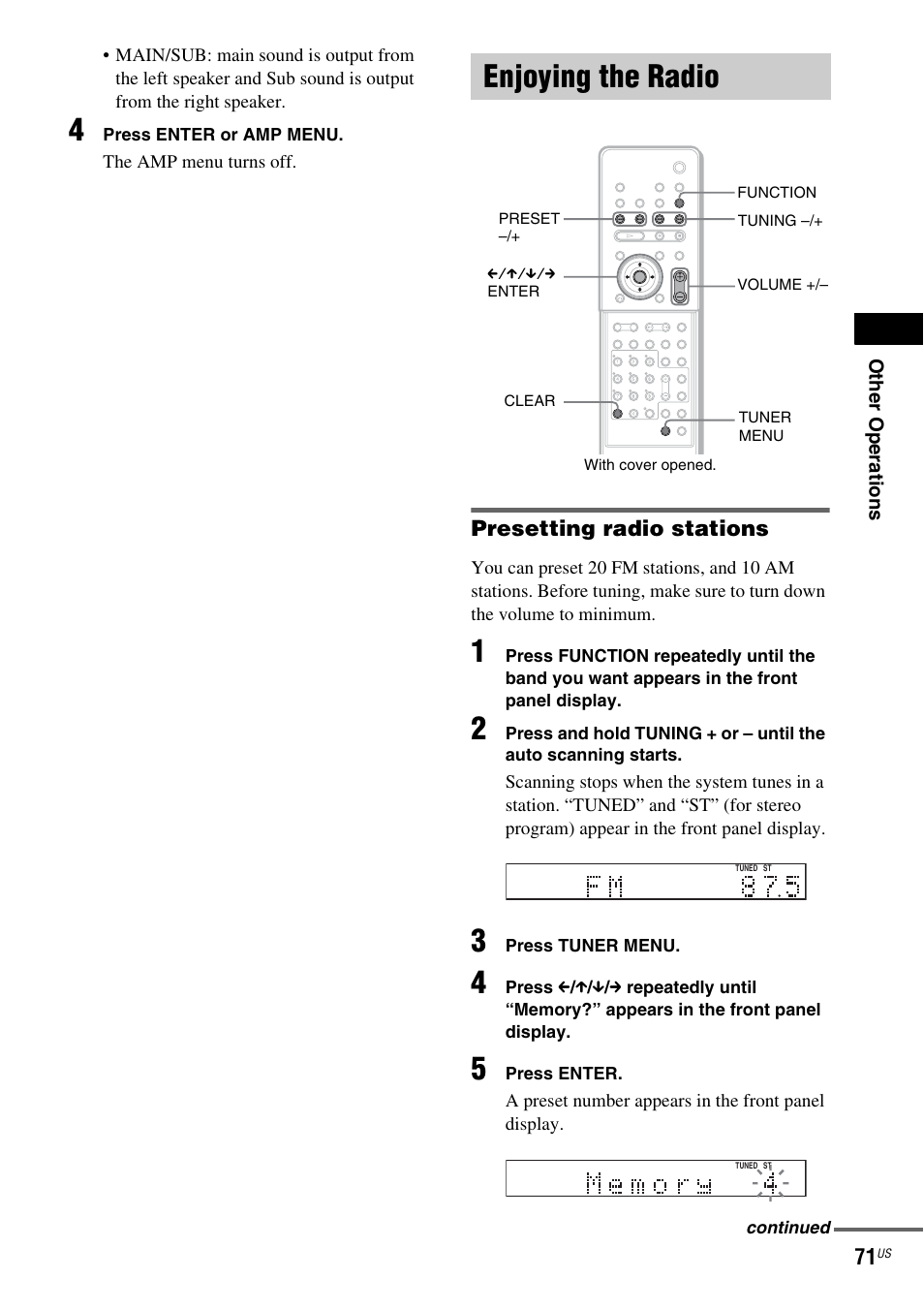 Enjoying the radio | Sony DAV-X1 User Manual | Page 71 / 99