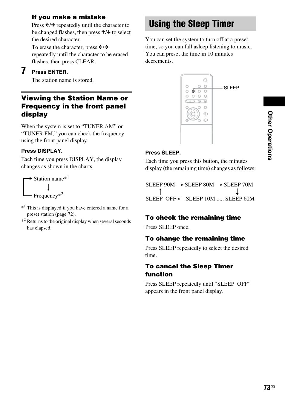Using the sleep timer | Sony DAV-X1 User Manual | Page 73 / 99