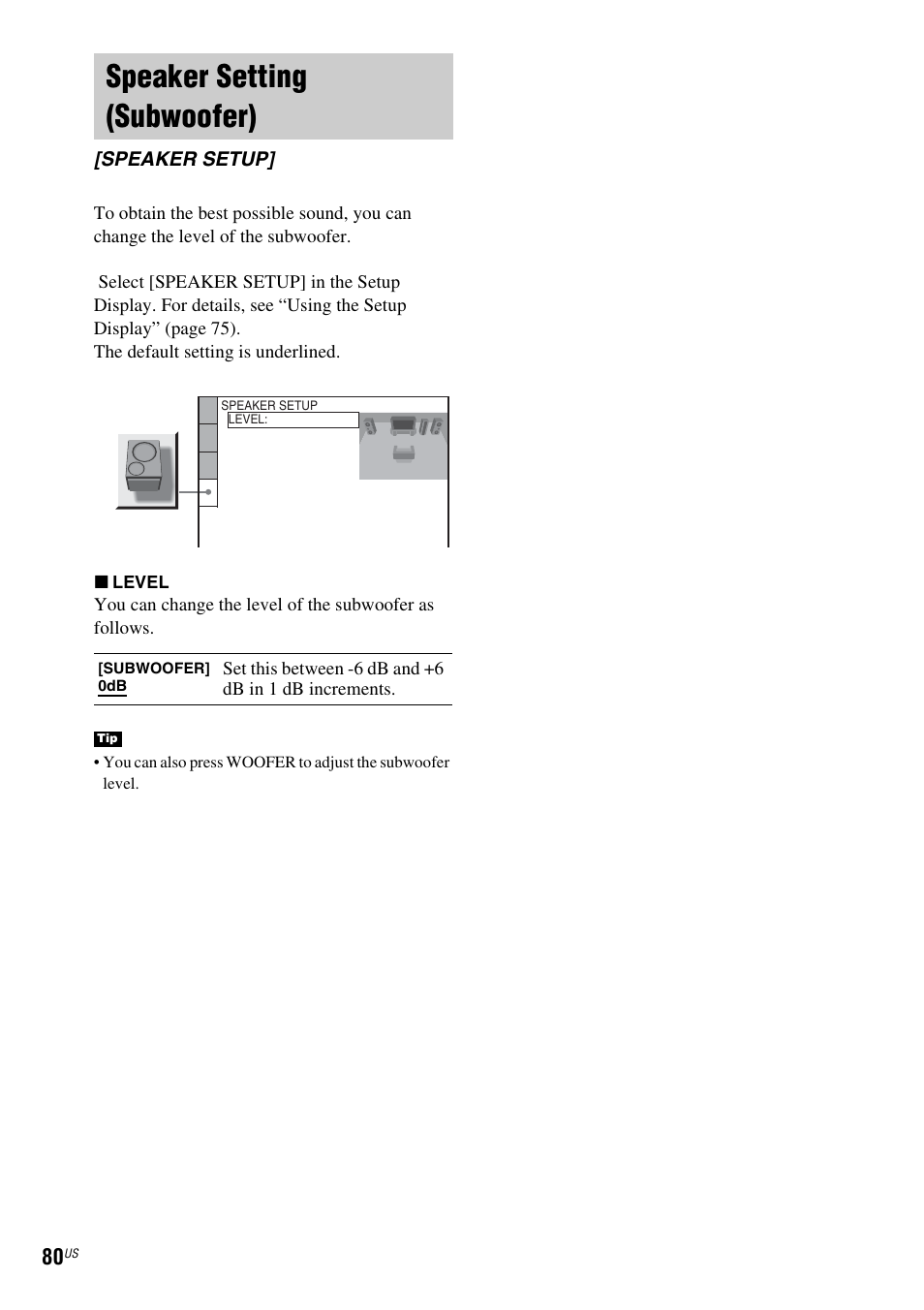 Speaker setting (subwoofer), Speaker setup | Sony DAV-X1 User Manual | Page 80 / 99