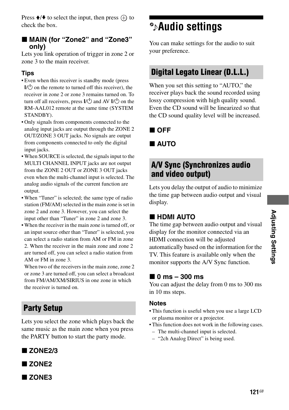 Audio settings | Sony STR-DA6400ES User Manual | Page 121 / 175