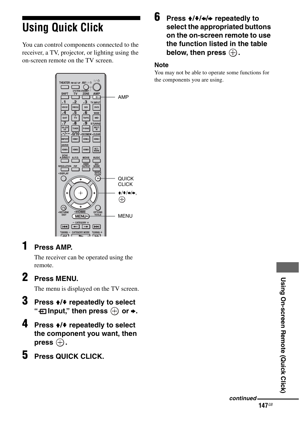 Using quick click | Sony STR-DA6400ES User Manual | Page 147 / 175