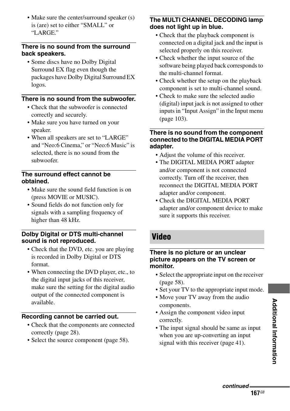 Video | Sony STR-DA6400ES User Manual | Page 167 / 175
