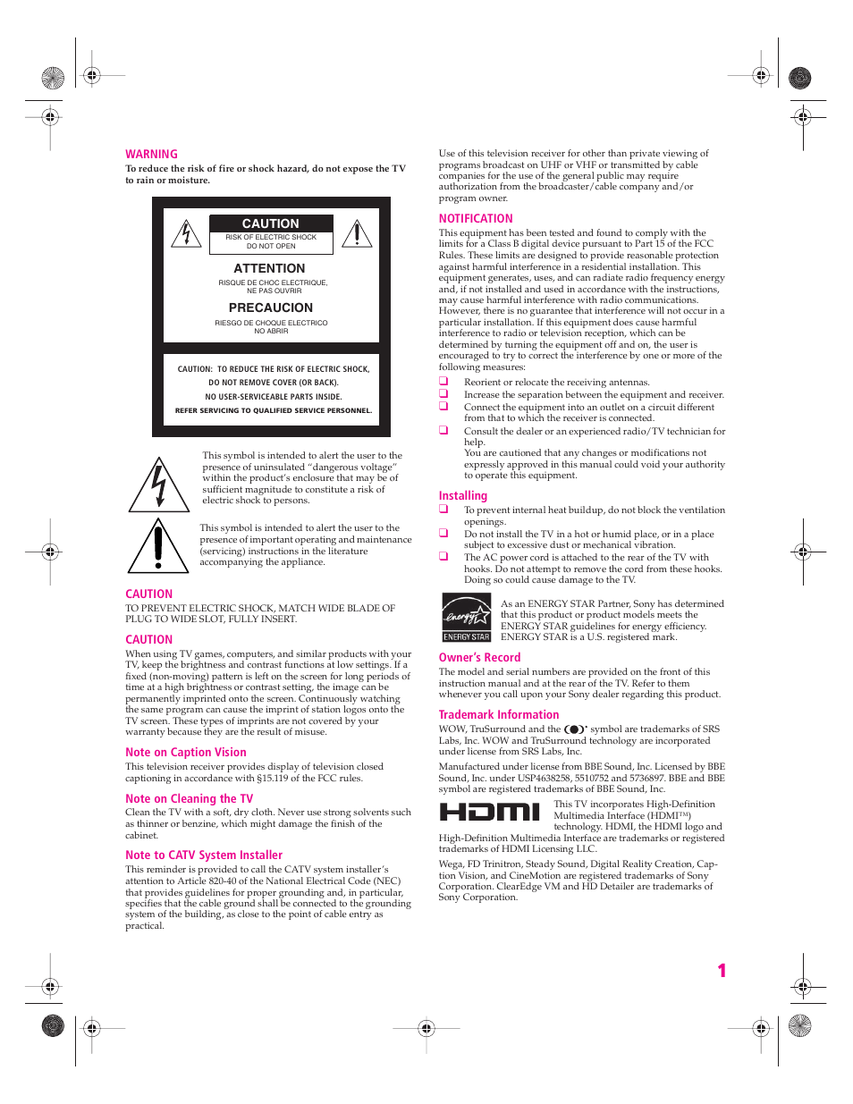Sony KV-34HS420 User Manual | Page 2 / 73