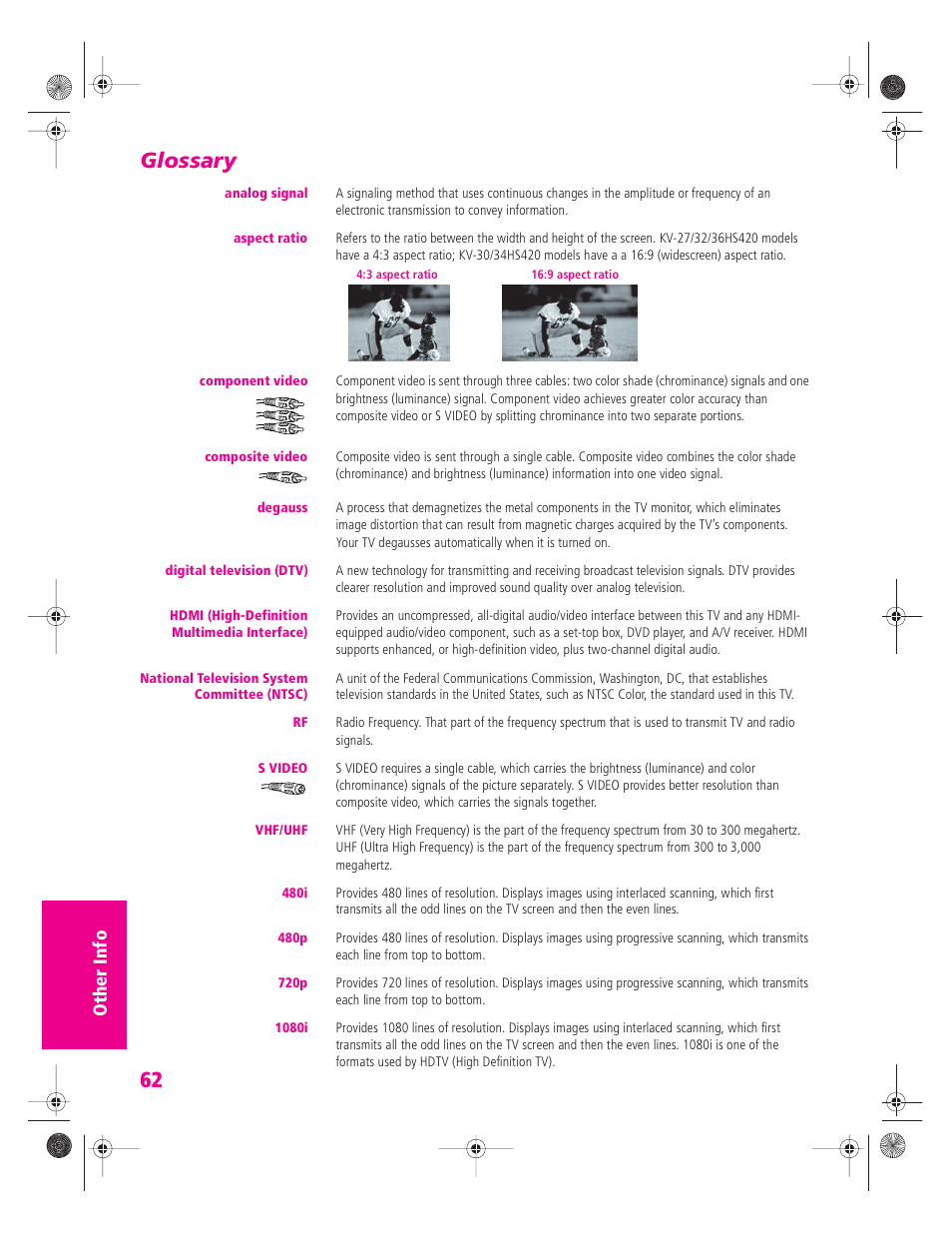 Glossary | Sony KV-34HS420 User Manual | Page 63 / 73