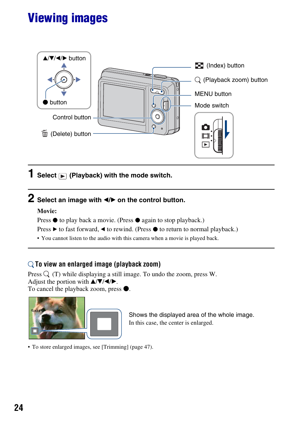 Viewing images, K (24) | Sony DSC-S930 User Manual | Page 24 / 100