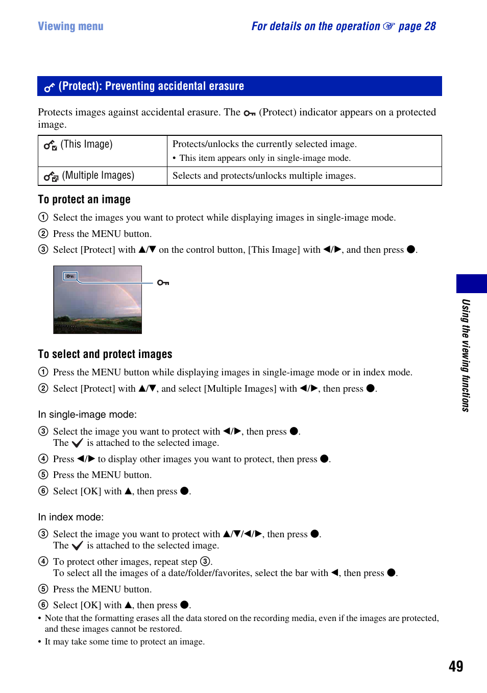 Protect): preventing accidental erasure | Sony DSC-S930 User Manual | Page 49 / 100