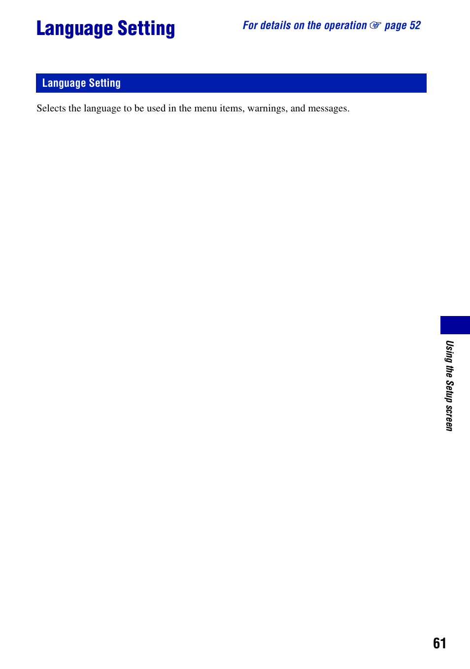 Language setting | Sony DSC-S930 User Manual | Page 61 / 100
