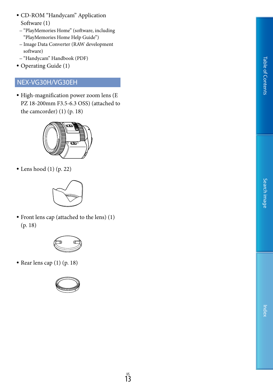 Nex-vg30h/vg30eh | Sony NEX-VG30H User Manual | Page 13 / 116