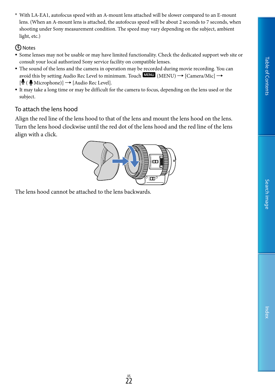 Sony NEX-VG30H User Manual | Page 22 / 116