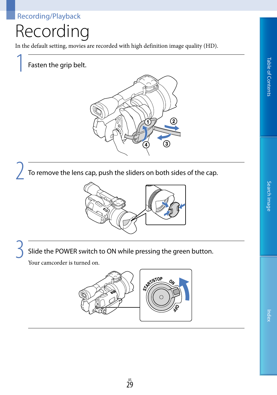 Recording/playback, Recording | Sony NEX-VG30H User Manual | Page 29 / 116