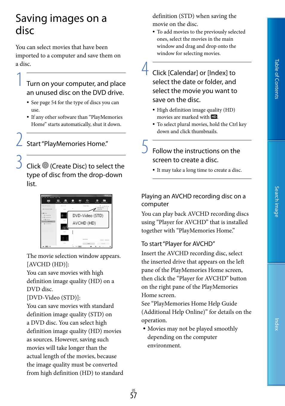 Saving images on a disc | Sony NEX-VG30H User Manual | Page 57 / 116