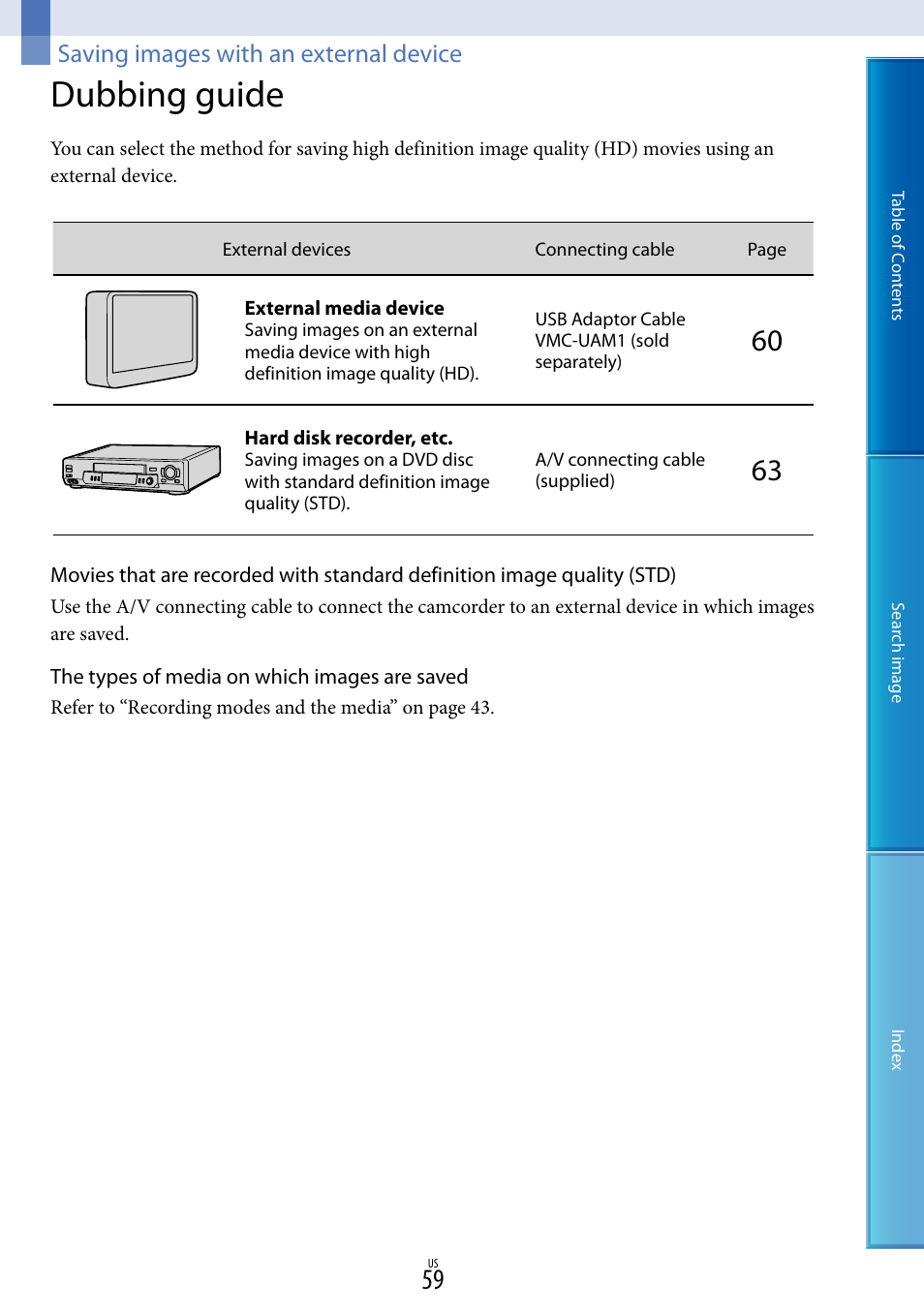 Saving images with an external device, Dubbing guide | Sony NEX-VG30H User Manual | Page 59 / 116