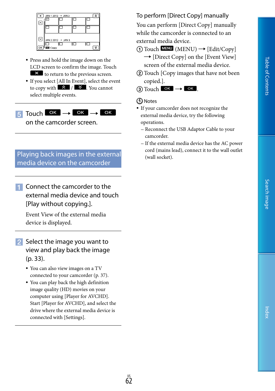 Touch   on the camcorder screen | Sony NEX-VG30H User Manual | Page 62 / 116