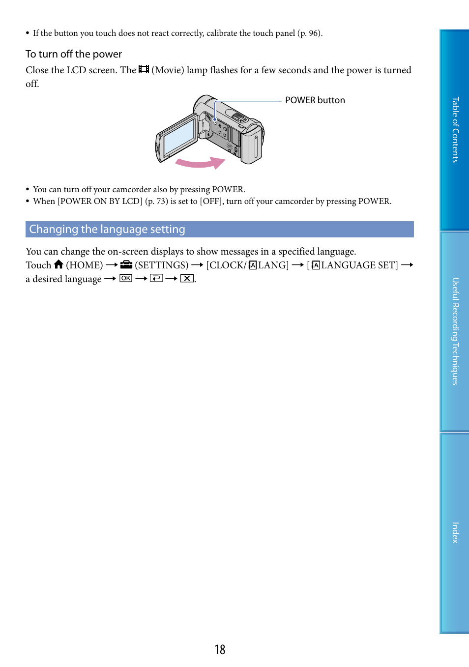 Changing the language setting | Sony DCR-SX60 User Manual | Page 18 / 101