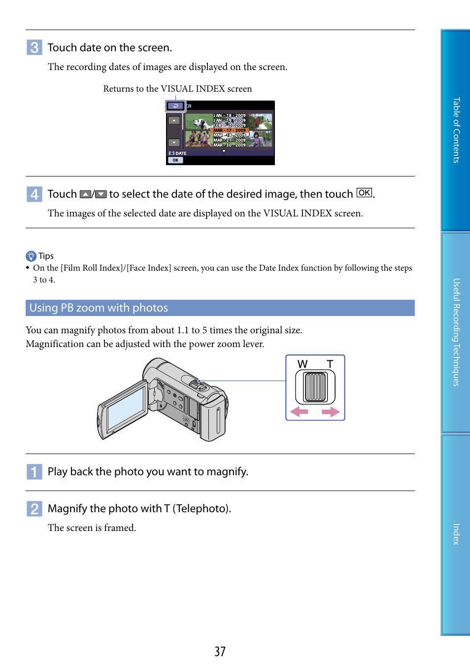 Using pb zoom with photos | Sony DCR-SX60 User Manual | Page 37 / 101