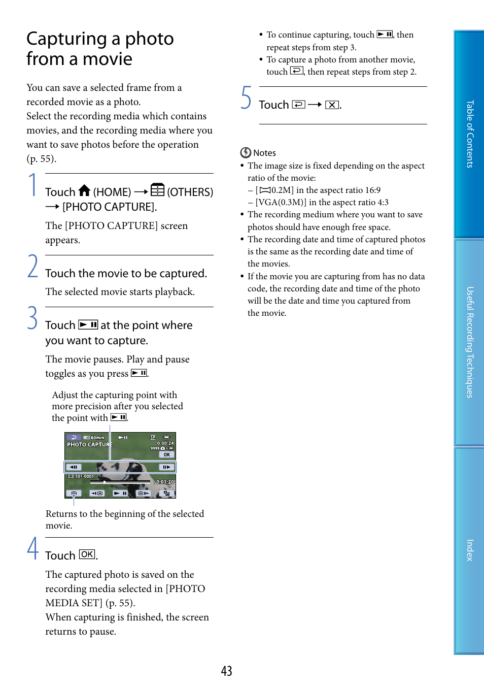 Capturing a photo from a movie | Sony DCR-SX60 User Manual | Page 43 / 101