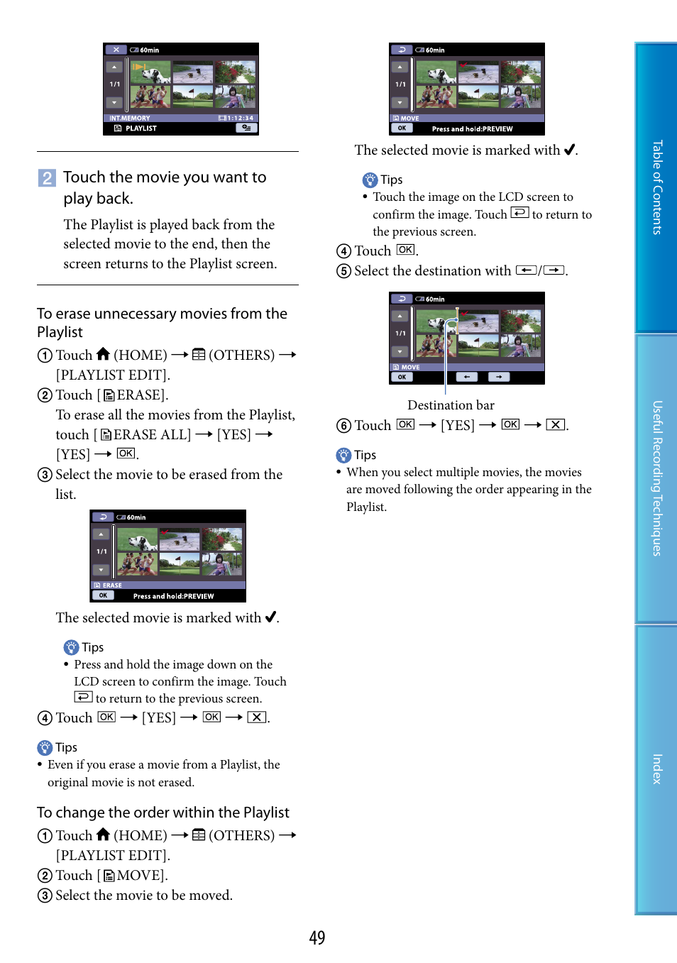Touch the movie you want to play back | Sony DCR-SX60 User Manual | Page 49 / 101