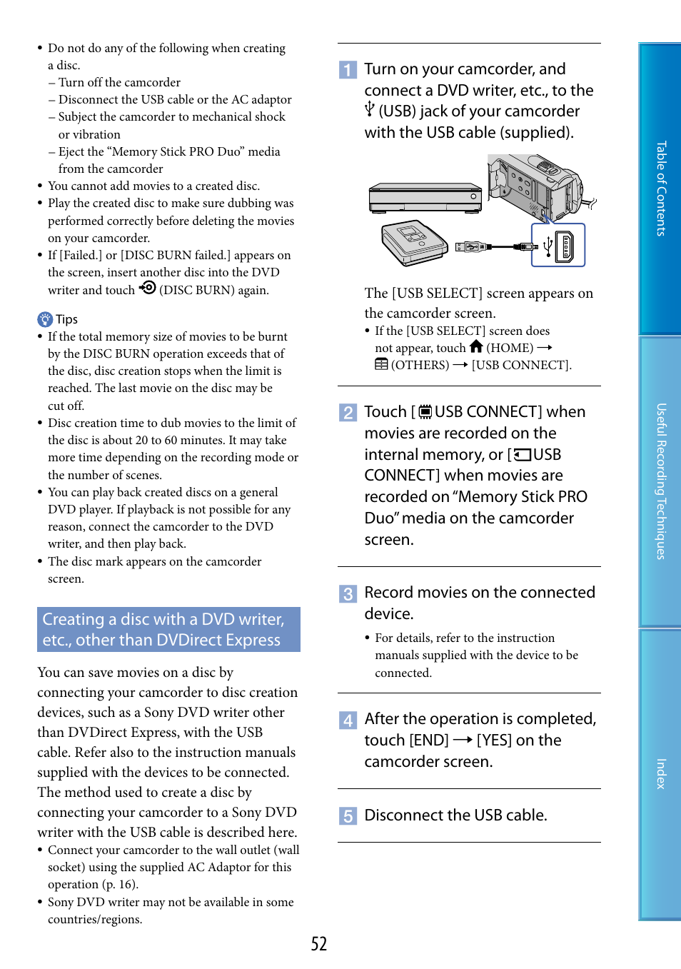 Usb) jack (52) | Sony DCR-SX60 User Manual | Page 52 / 101