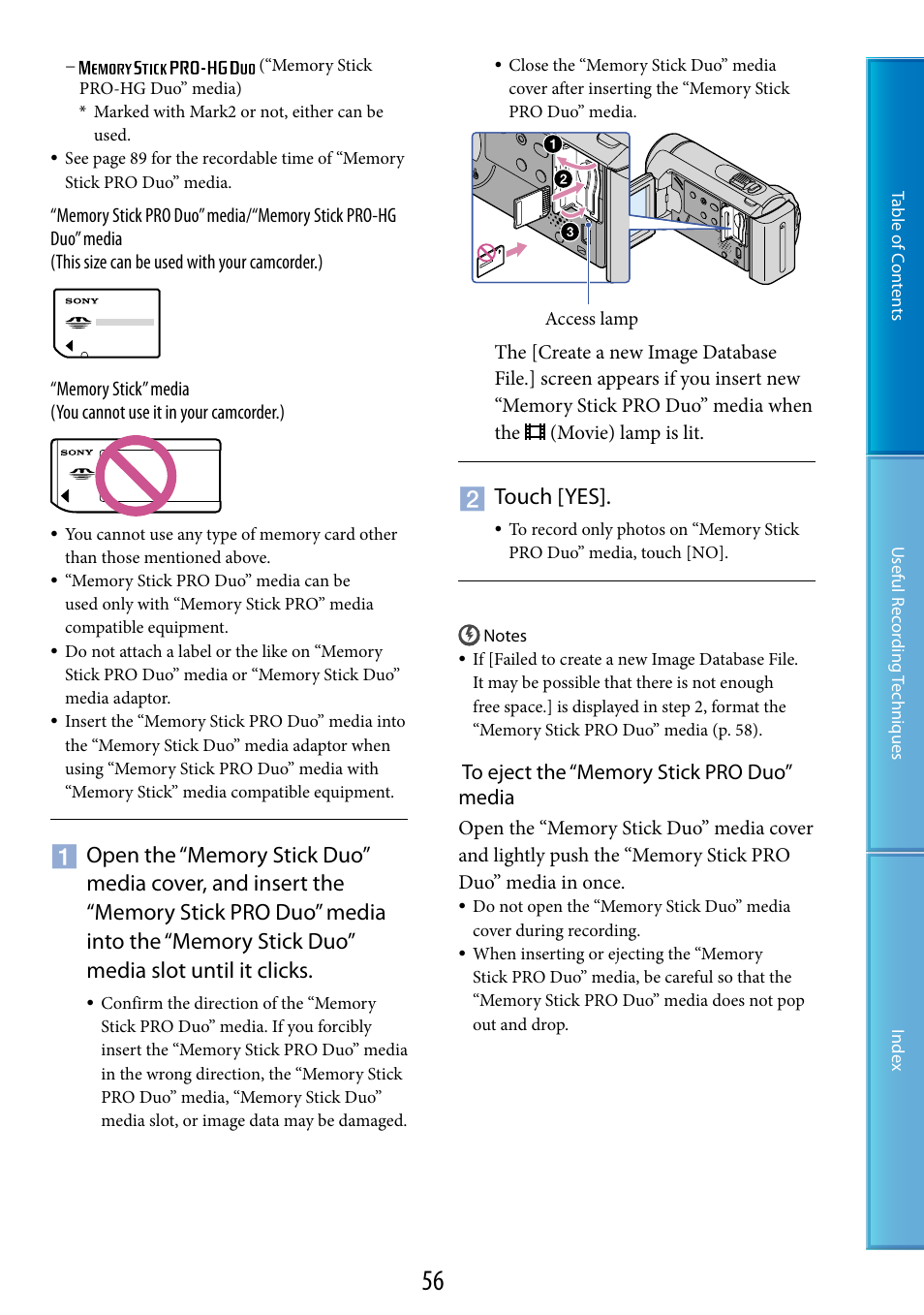 Media slot (56), Media) (56), 56) a | Touch [yes | Sony DCR-SX60 User Manual | Page 56 / 101