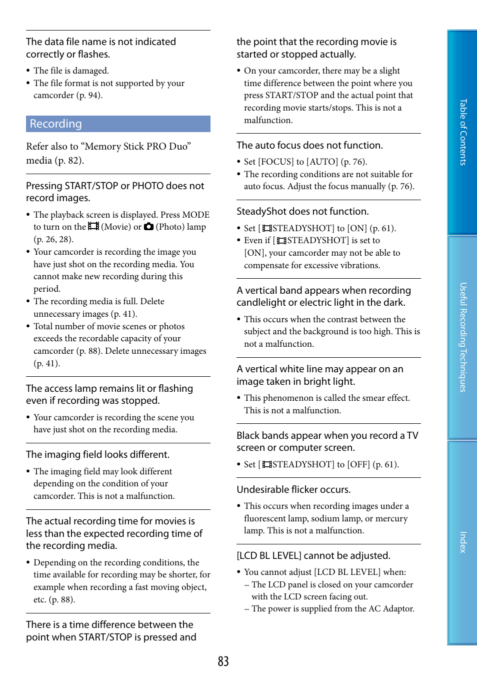 Recording | Sony DCR-SX60 User Manual | Page 83 / 101