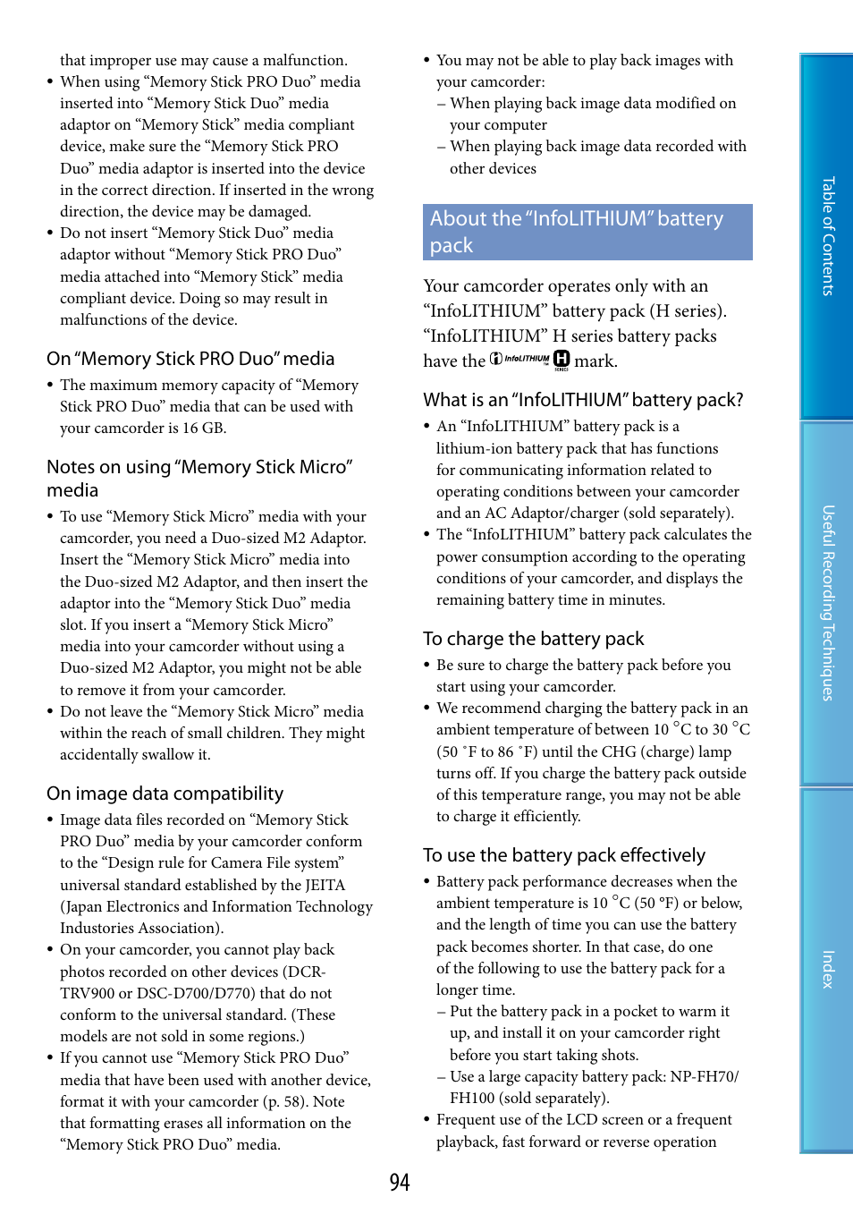 About the “infolithium” battery pack, On image data compatibility, What is an “infolithium” battery pack | Sony DCR-SX60 User Manual | Page 94 / 101
