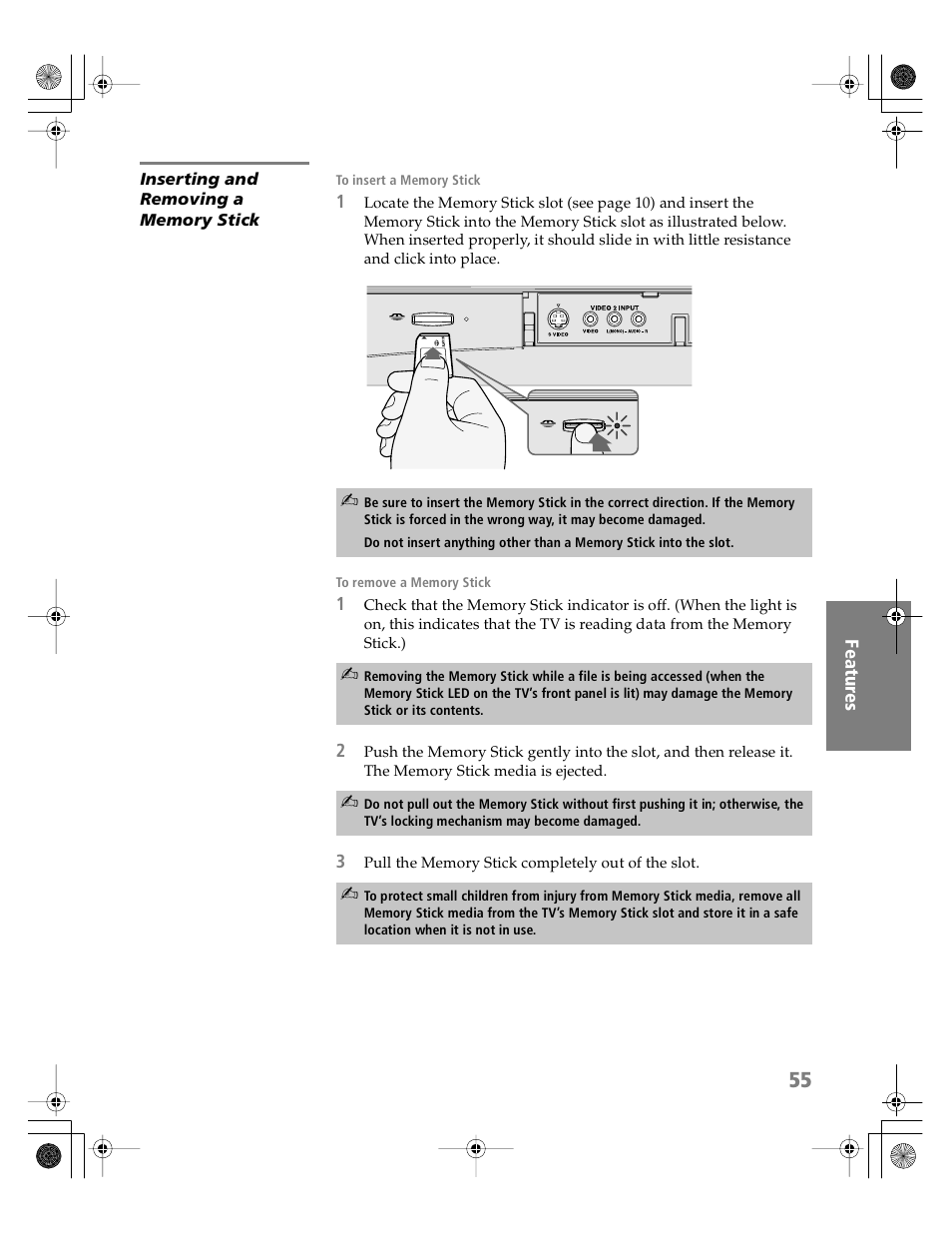 Inserting and removing a memory stick | Sony KV-36HS510 User Manual | Page 56 / 90