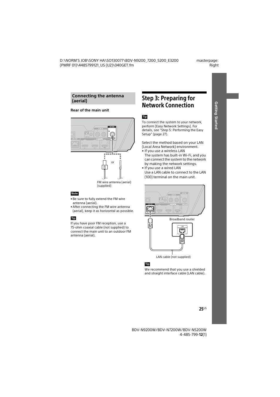 Connecting the antenna (aerial), Step 3: preparing for network connection, Connecting the antenna | Aerial), Step 3: preparing for, Network connection | Sony BDV-N7200W User Manual | Page 25 / 84