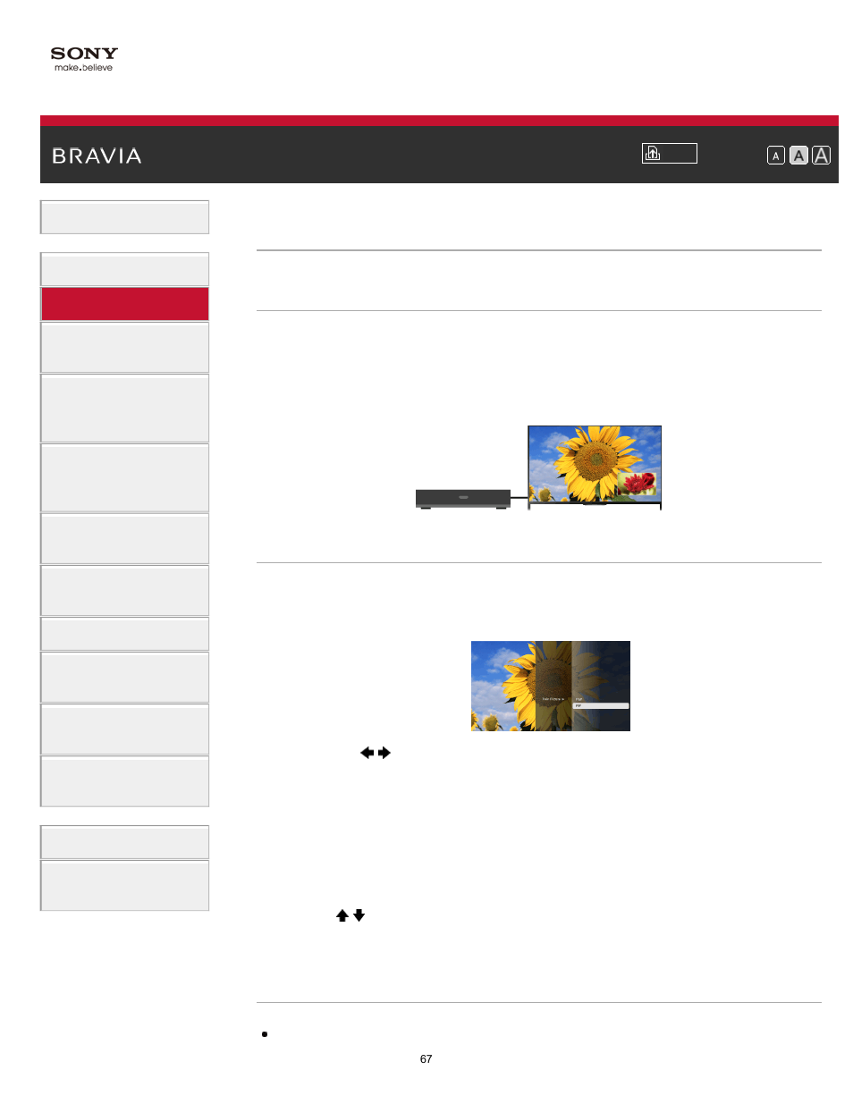 Displaying picture-in-picture (pip) | Sony KDL-70X830B User Manual | Page 73 / 256