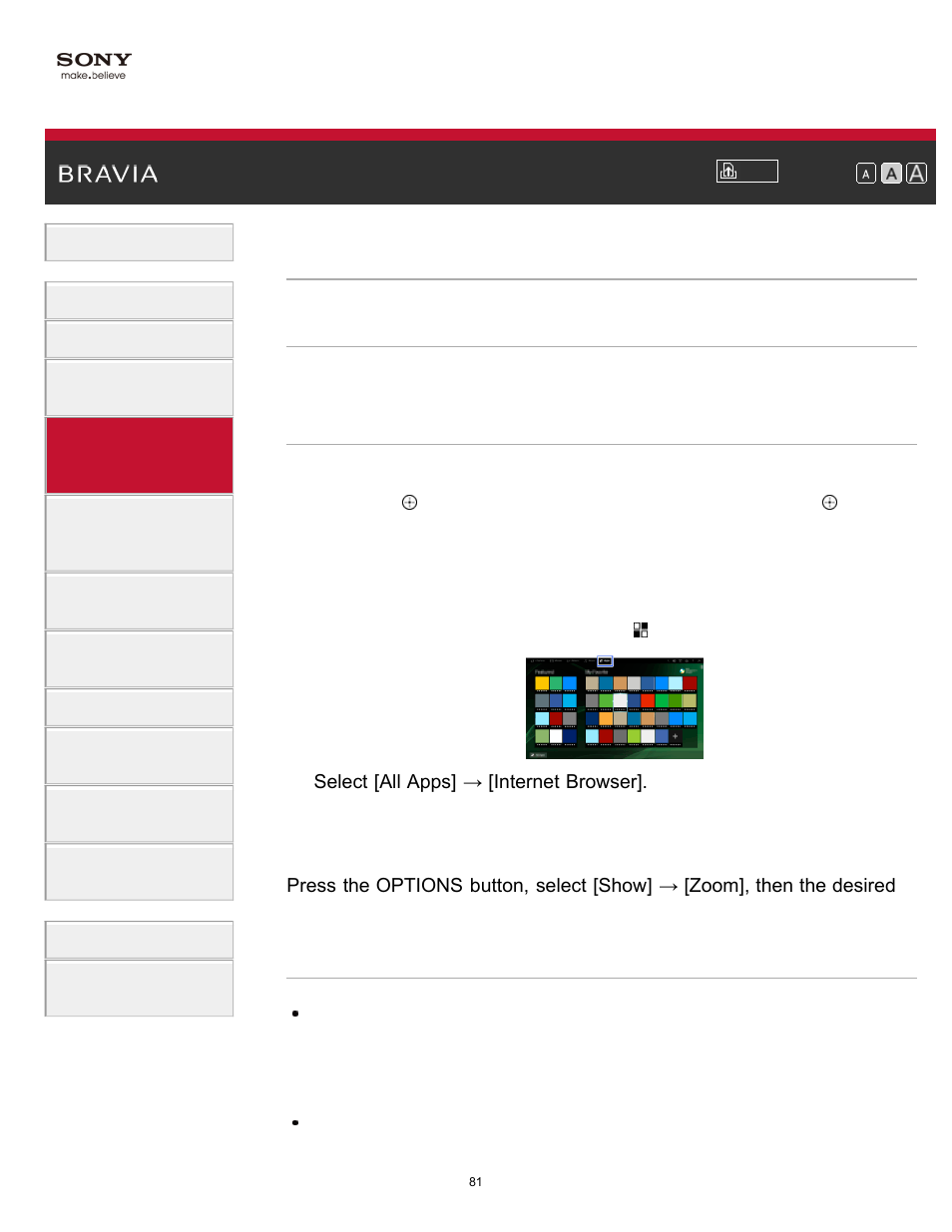Browsing websites | Sony KDL-70X830B User Manual | Page 87 / 256