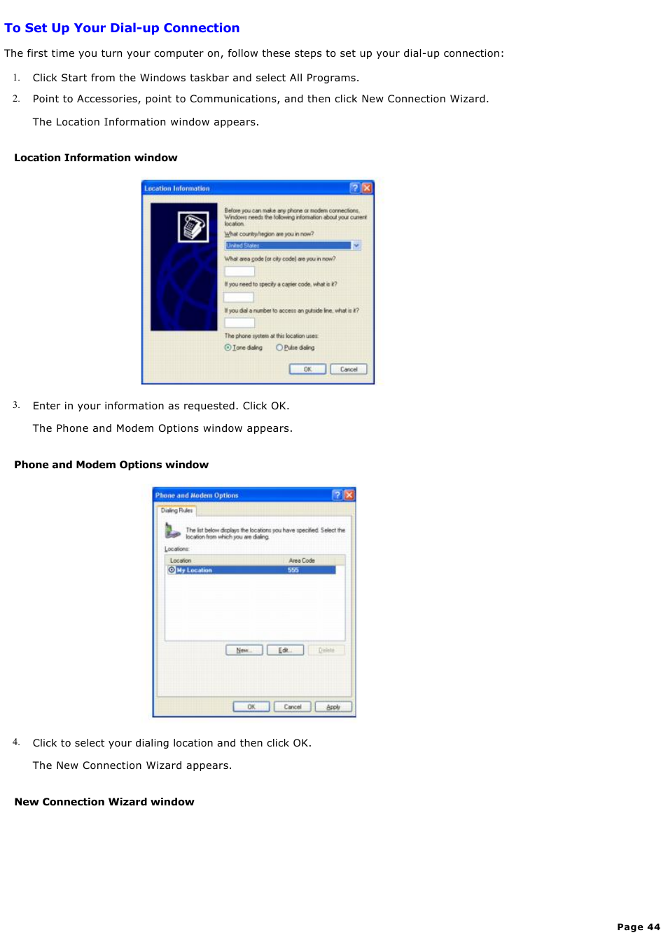 To set up your dial-up connection | Sony PCV-MXS10 User Manual | Page 44 / 112