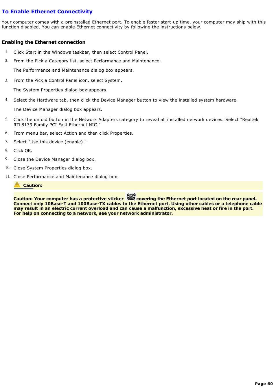 To enable ethernet connectivity | Sony PCV-MXS10 User Manual | Page 60 / 112