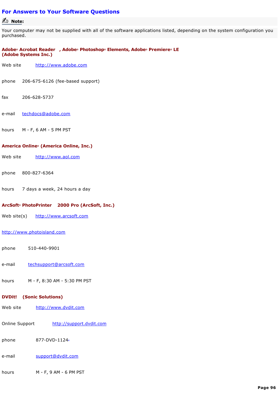 For answers to your software questions | Sony PCV-MXS10 User Manual | Page 96 / 112
