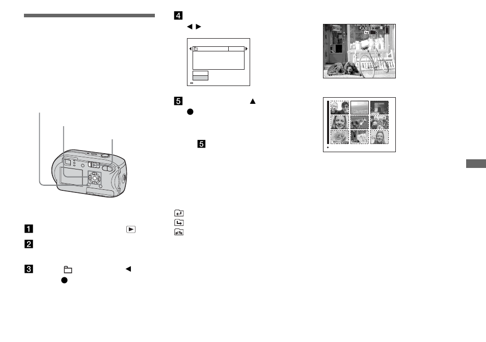 Advanced still image viewing, Selecting the folder and playing back images, Selecting the folder and playing back | Images – folder, Folder | Sony DSC-P41 User Manual | Page 59 / 124