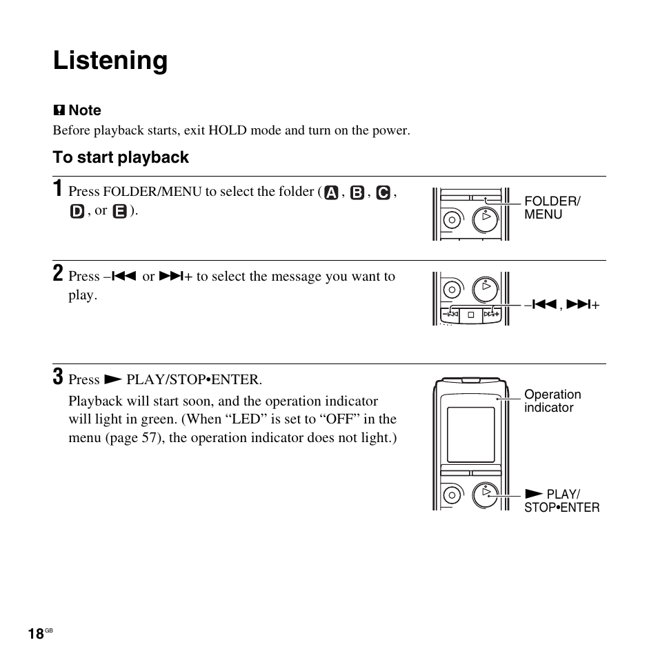 Listening | Sony ICD-PX820D User Manual | Page 18 / 96