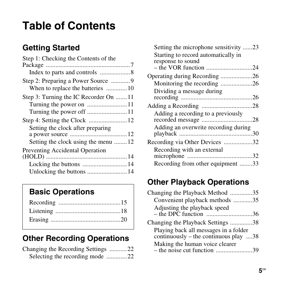 Sony ICD-PX820D User Manual | Page 5 / 96