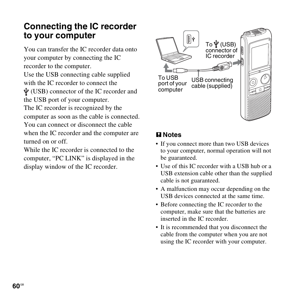 Connecting the ic recorder to your computer | Sony ICD-PX820D User Manual | Page 60 / 96