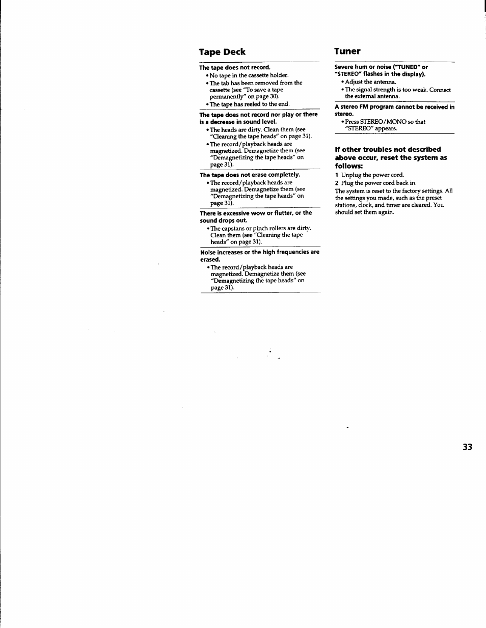 Tape deck, Tuner | Sony MHC-RXD3 User Manual | Page 33 / 35