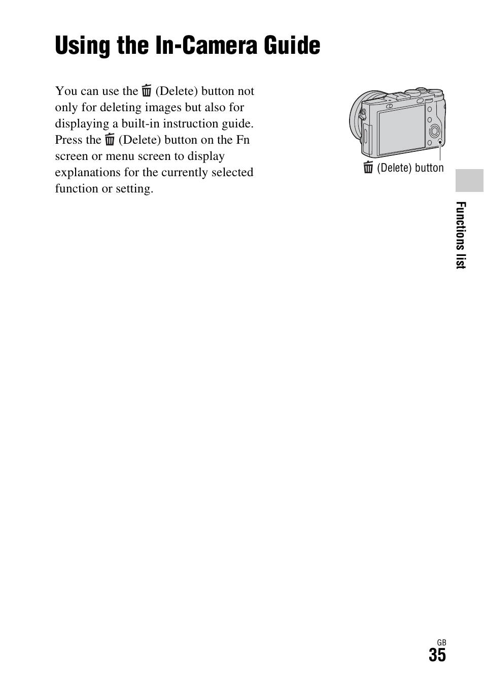 Using the in-camera guide | Sony DSC-RX1R User Manual | Page 35 / 76